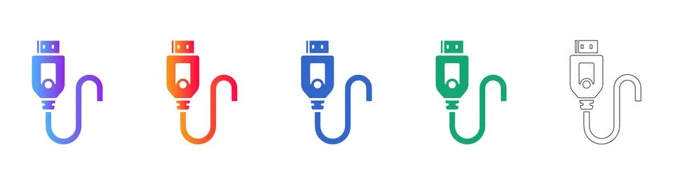 USB C Connector Icon Set with Cable Stockillustratie