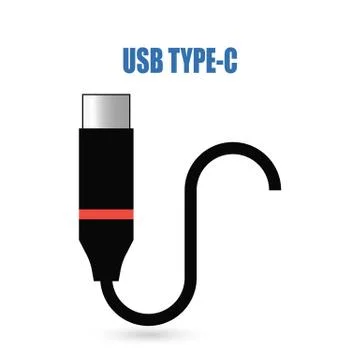 USB C, Type-C or USB 4 connector cable line art vector icon for apps and webs Stock Illustration