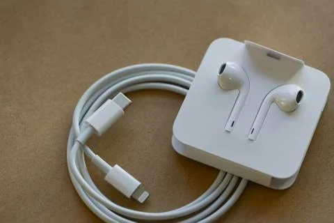 USB-C type to Lightning fast charging cable of with iPhone 11 Pro Max Stock Photos