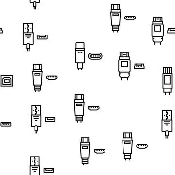 Usb Cable And Port Purchases Vector Seamless Pattern Stock Illustration