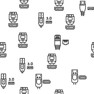 Usb Cable And Port Purchases Vector Seamless Pattern Stock Illustration