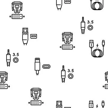 Usb Cable And Port Purchases Vector Seamless Pattern Stock Illustration