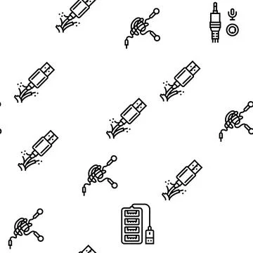 Usb Cable And Port Purchases Vector Seamless Pattern Stock Illustration