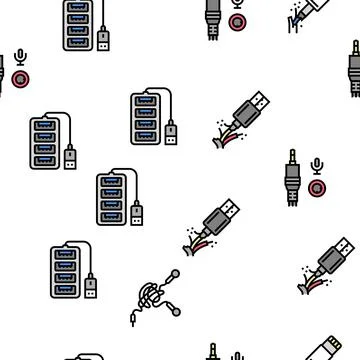 Usb Cable And Port Purchases Vector Seamless Pattern Stock Illustration