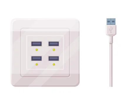 USB Cable and Socket for Connecting Electric Equipment Vector Illustration 스톡 일러스트