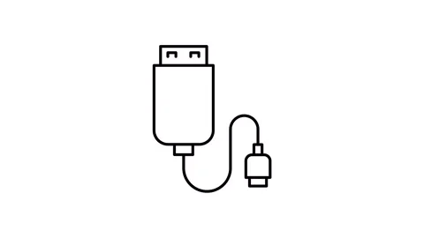 Usb cable animation black linear icon video Stock-Footage 313835907