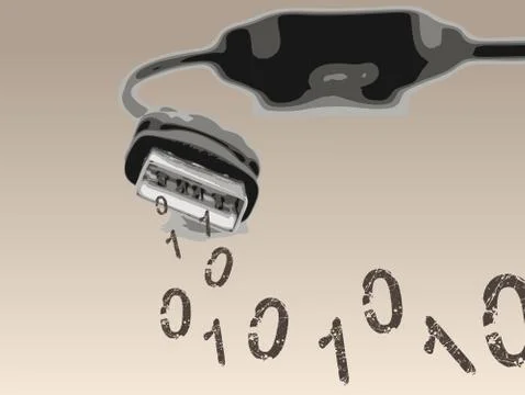 USB Cable with Binary Numbers  Stock Illustration