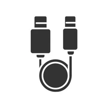 USB cable black glyph icon. Connectors and sockets for PC and mobile devices  Illustrazione stock
