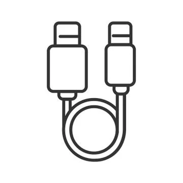 USB cable black line icon. Connectors and sockets for PC and mobile devices s Stock Illustration