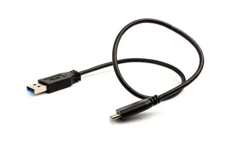 USB cable close up on white background. Charge, plugging, equipment and elect Foto stock