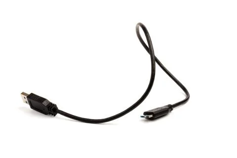 USB cable close up on white background. Charge, plugging, equipment and elect Foto stock