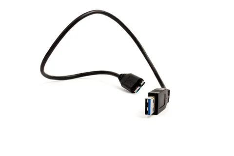 USB cable close up on white background. Charge, plugging, equipment and elect Stock Photos