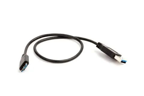 USB cable close up on white background. Charge, plugging, equipment and elect Stock Photos