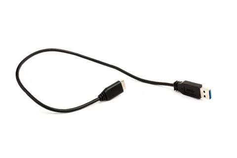 USB cable close up on white background. Charge, plugging, equipment and elect Foto stock