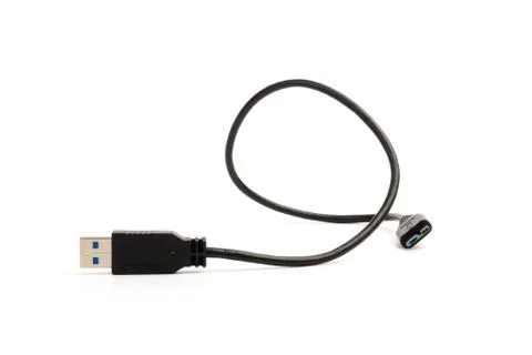 USB cable close up on white background. Charge, plugging, equipment and elect Foto stock