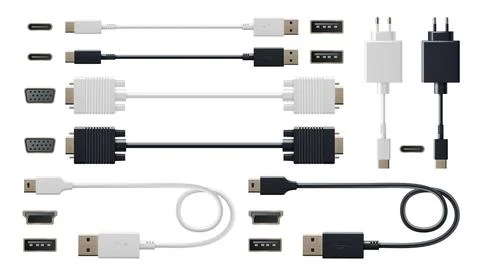 USB cable collection with various type port Stock Illustration