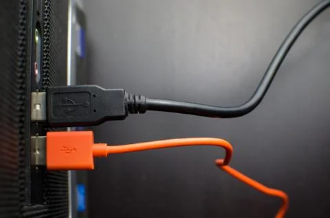 Usb cable connected Stock Photos