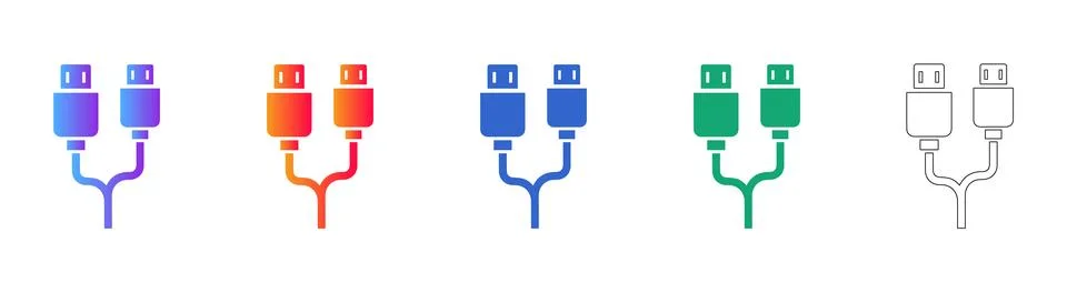 USB Cable Connection Icons Set Stock Illustration