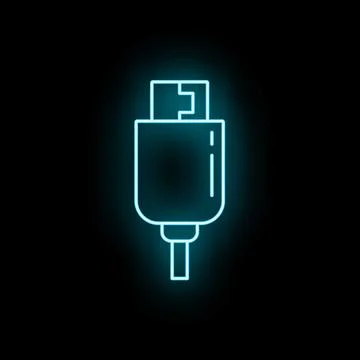 Usb cable connector glowing neon blue icon Stock Illustration