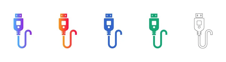 USB Cable Connector Icon Set Stock Illustration