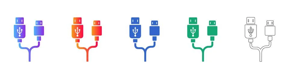 USB Cable Connector Icon Set for Technology Stock Illustration