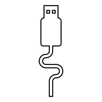 USB cable connector type A data contour outline line icon black color vecto.. Stock Illustration