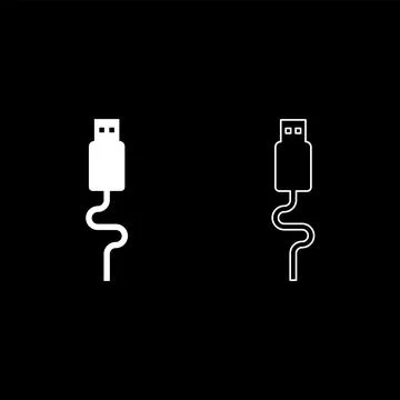 USB cable connector type A data set icon white color vector illustration im.. Stock Illustration