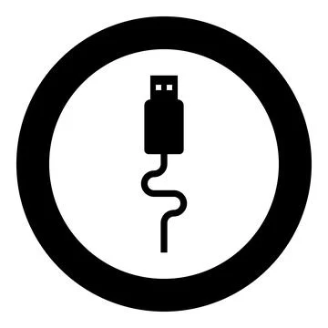 USB cable connector type A data icon in circle round black color vector ill.. Stock Illustration
