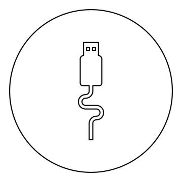 USB cable connector type A data icon in circle round black color vector ill.. Stock Illustration