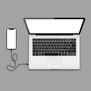 USB cable connects phone and laptop Stock Illustration