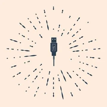 USB cable cord icon on beige background. Connectors and sockets for PC and Stock Illustration