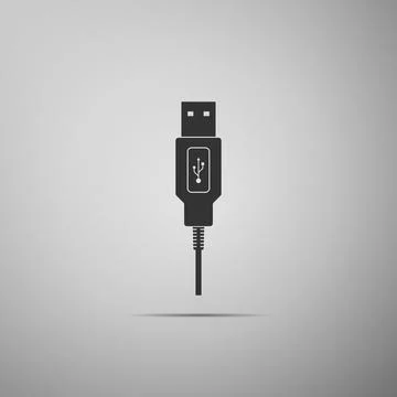 USB cable cord icon isolated on grey background. Connectors and sockets for PC Stock Illustration