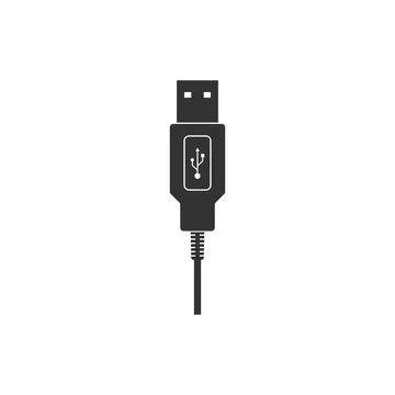 USB cable cord icon isolated. Connectors and sockets for PC and mobile devices Stock Illustration