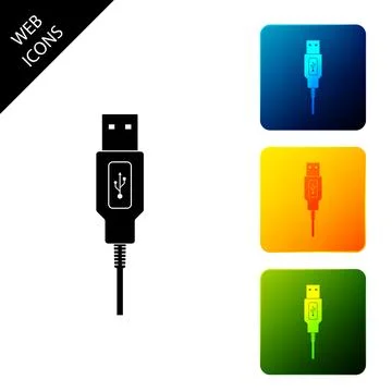 USB cable cord icon isolated. Connectors and sockets for PC and mobile devices Stock Illustration
