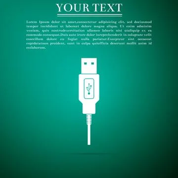 USB cable cord icon isolated on green background. Connectors and sockets for PC Illustrazione stock