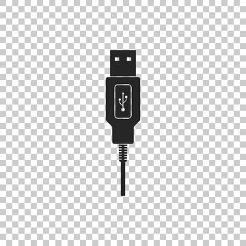 USB cable cord icon isolated on transparent background. Connectors and sockets Illustrazione stock