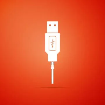 USB cable cord icon isolated on orange background. Connectors and sockets for PC Illustrazione stock