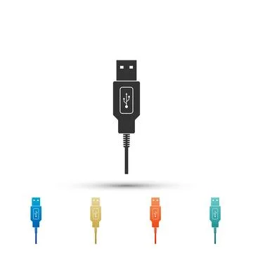 USB cable cord icon isolated on white background. Connectors and sockets for PC Stock Illustration