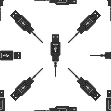 USB cable cord icon seamless pattern on white background. Connector and socket Stock Illustration