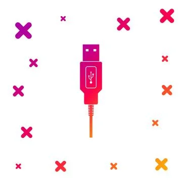 USB cable cord icon on white background. Connectors and sockets for PC and Stock Illustration