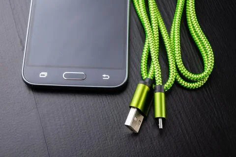 A usb cable for data transfer and phone charging. Telephone and accessories o Foto stock