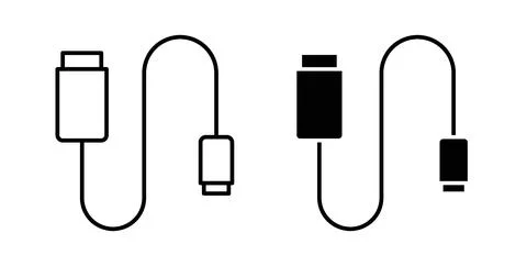 USB cable icon in black and white. vector icon pack for websites Stock Illustration