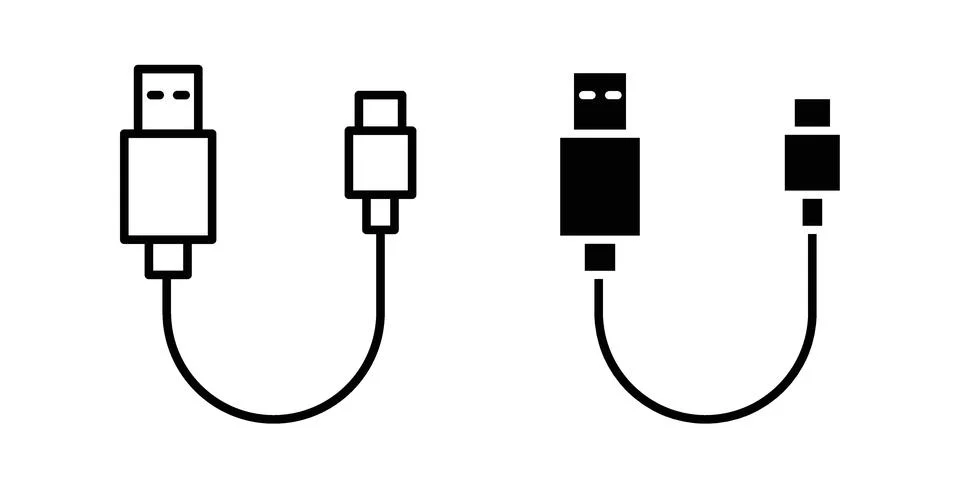USB cable icon black vector isolated on white イラスト素材