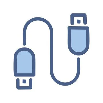 Usb cable icon. Blue USB cable with connectors on both ends, suitable for v.. Stock Illustration