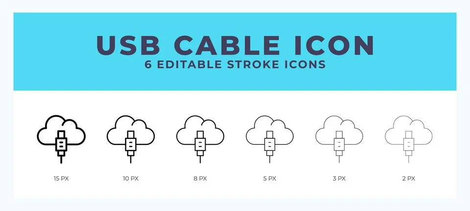 Usb cable icon with different stroke. Editable stroke. Vector illustration. Stock Illustration