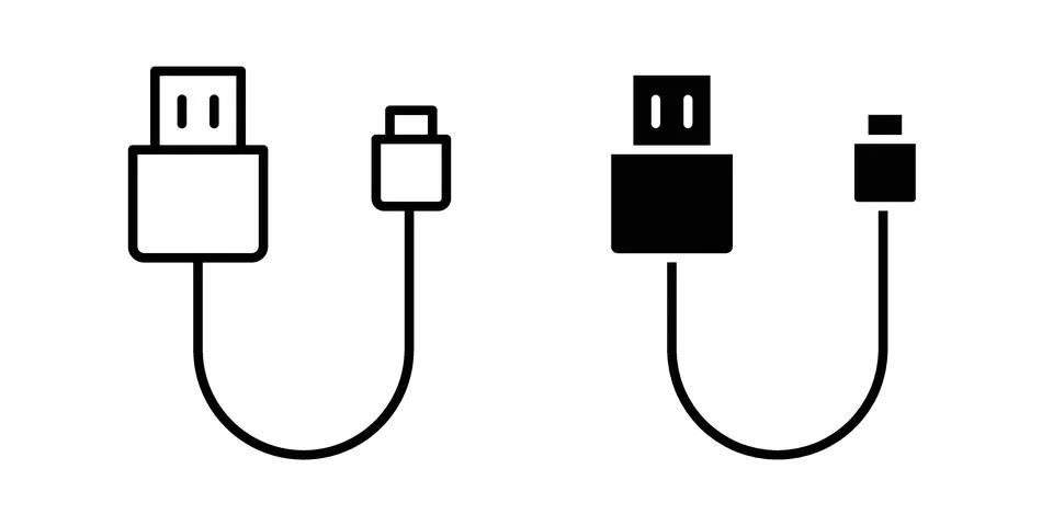 USB cable icon. Outline, flat icons Stock Illustration