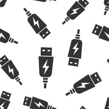 Usb cable icon seamless pattern background. Electric charger vector illustrat Stock Illustration