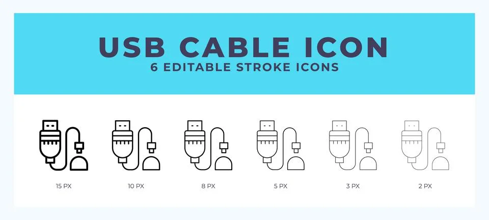 Usb cable icon set with different stroke. Vector illustration with editable.. Stock Illustration