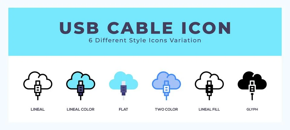 Usb cable icon set pack vector illustration. Stock Illustration