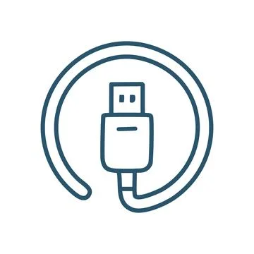 Usb cable icon. Simple outline icon of a USB cable, representing data trans.. Stock Illustration